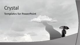  Presentation with businessman climbing the career ladder - Amazing slides having future aim - businessman holding umbrella and waking backdrop and a light gray colored foreground