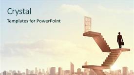  Presentation with door of a small church - Presentation theme with future aim - businessman walking up staircase background and a  colored foreground