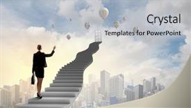  Presentation with door of a small church - Presentation theme featuring future aim - businesswoman walking up staircase background and a light gray colored foreground
