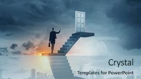  Presentation with walking - Presentation theme featuring future aim - businesswoman walking up staircase background and a light blue colored foreground