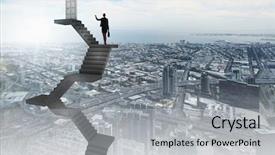  Presentation with walking - Presentation theme having future aim - businesswoman walking up staircase background and a light gray colored foreground