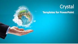  Presentation with hand holding earth - Audience pleasing slide deck consisting of future ball - close up of male hand backdrop and a teal colored foreground