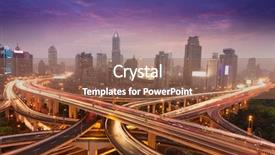  Presentation with future city - Slide deck with future car - traffic through modern city background and a coral colored foreground