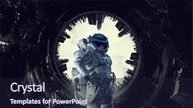  Presentation with astronaut - Slides with future city - astronaut on his mission mixed background and a wine colored foreground