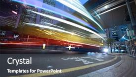  Presentation with hong kong china - Colorful PPT theme enhanced with future city - bus speeding through night street backdrop and a gray colored foreground