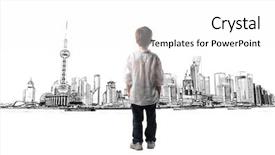  Presentation with cityscape - Theme with future city - child standing in front background and a white colored foreground