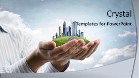  Presentation with cityscape - Slide deck enhanced with future city - close up of hands holding background and a light blue colored foreground