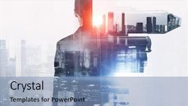  Presentation with future city - Colorful theme enhanced with future city - double exposure of woman mixed backdrop and a light blue colored foreground