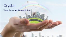  Presentation with future city - Cool new presentation theme with future city - modern buildings and landmarks backdrop and a sky blue colored foreground