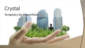  Presentation with future city - PPT layouts with future city - person holding a business building background and a white colored foreground