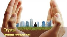  Presentation with future city - Audience pleasing PPT layouts consisting of future city - person holding a business building backdrop and a tawny brown colored foreground