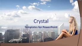  Presentation with elegant - Audience pleasing presentation theme consisting of future city - young woman in elegant dress backdrop and a sky blue colored foreground