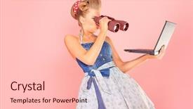  Presentation with laptop - Theme consisting of fresh fish pile on ice in market background and a gray colored foreground