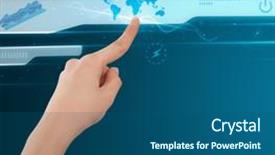  Presentation with modern tech - Presentation design consisting of future communication - businessman pressing high tech type background and a ocean colored foreground