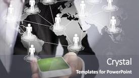  Presentation with show - Audience pleasing PPT layouts consisting of future communication - hand holding a phone show backdrop and a gray colored foreground