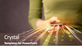  Presentation with technology - Theme featuring future communication - person holding smarthphone with technology background and a violet colored foreground