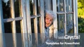  Presentation with house window - Slides consisting of future culture - elderly woman looks background and a gray colored foreground