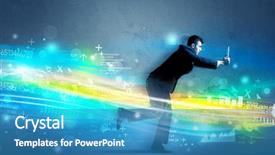  Presentation with high tech - PPT theme having future jobs - business man running with device background and a teal colored foreground