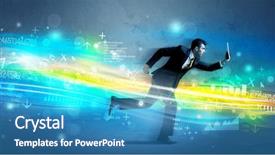  Presentation with high tech - PPT theme consisting of future jobs - business man running with device background and a teal colored foreground