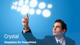  Presentation with 3d man business leader - Theme with future leader - business man pressing a touchscreen background and a  colored foreground