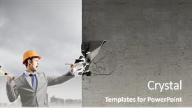  Presentation with brick wall - Amazing PPT theme having future leader - businessman in helmet hammering nail backdrop and a  colored foreground