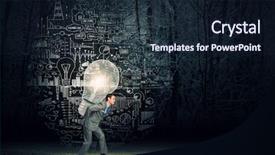  Presentation with light bulb graduation cap - Amazing PPT theme having future leader - young businessman carrying light bulb backdrop and a  colored foreground