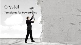  Presentation with wall - PPT layouts consisting of future leader - young determined businessman crashing wall background and a  colored foreground