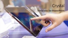  Presentation with touch screen - Cool new PPT layouts with future mobile technology - touch tablet screen and operate backdrop and a coral colored foreground