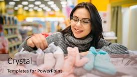  Presentation with mother baby - PPT theme featuring future mother in glasses buys background and a coral colored foreground