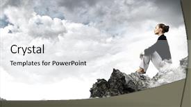  Presentation with mountain top - Amazing slide deck having future nature - young pretty businesswoman sitting backdrop and a sky blue colored foreground