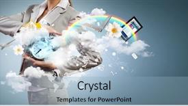  Presentation with collage - PPT layouts with future pass - image of businesswoman holding alarmclock background and a light blue colored foreground