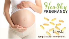  Presentation with pregnant woman - Amazing slide deck having future pills - concept of healthy pregnancy backdrop and a cream colored foreground