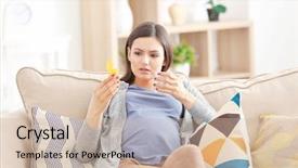  Presentation with medicines - Cool new presentation theme with future pills - young pregnant woman going backdrop and a soft green colored foreground