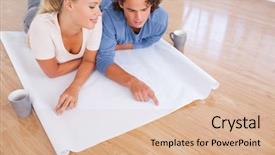  Presentation with future plan - Audience pleasing presentation theme consisting of future room on a plan backdrop and a coral colored foreground