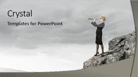  Presentation with woman engineer - Slide deck enhanced with future scope - young woman engineer on rock background and a  colored foreground