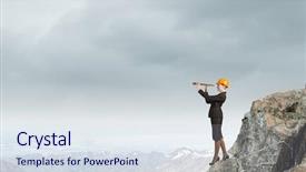  Presentation with woman engineer - Cool new PPT theme with future scope - young woman engineer on rock backdrop and a  colored foreground