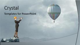  Presentation with woman engineer - PPT theme featuring future scope - young woman engineer on rock background and a  colored foreground