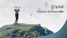  Presentation with woman engineer - Slide deck featuring future scope - young woman engineer on rock background and a  colored foreground