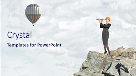  Presentation with woman engineer - PPT layouts with future scope - young woman engineer on rock background and a sky blue colored foreground