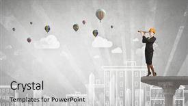  Presentation with woman engineer - Presentation theme featuring future scope - young woman engineer on top background and a light gray colored foreground