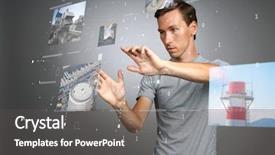  Presentation with woman engineer - Slide set featuring future software engineering - young woman working with virtual background and a dark gray colored foreground