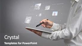  Presentation with woman engineer - Cool new slides with future software engineering - young woman working with virtual backdrop and a gray colored foreground