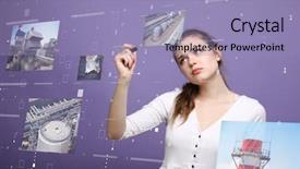  Presentation with woman engineer - Amazing PPT layouts having future software engineering - young woman working with virtual backdrop and a light blue colored foreground