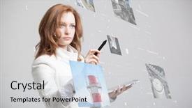  Presentation with woman engineer - Presentation design with future software engineering - young woman working with virtual background and a light gray colored foreground