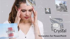 Presentation with woman engineer - Colorful presentation theme enhanced with future software engineering - young woman working with virtual backdrop and a light gray colored foreground