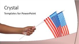  Presentation with free american flag - Cool new PPT theme with future state - boy hand holding american flags backdrop and a white colored foreground