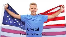  Presentation with broken wall american flag - Presentation theme having future state - boy holding american flag isolated background and a light blue colored foreground