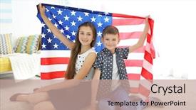  Presentation with american flag - Audience pleasing PPT theme consisting of future state - kids and american flag backdrop and a coral colored foreground