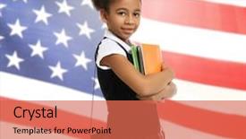  Presentation with african american girl power business - Cool new PPT theme with future state - little african-american girl with books backdrop and a coral colored foreground