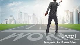  Presentation with career - Beautiful slide deck featuring future steps - businessman walking towards his career backdrop and a gray colored foreground
